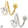 14K Yellow Gold Twister Barbell with CZ Heart