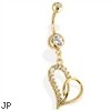 14kt Gold Tone Navel Ring with Multi Paved Heart