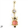 14Kt Gold Tone Owl Navel Ring With Cat's Eye