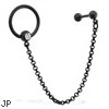 16 Gauge Black Coated Straight Barbell with 14 Gauge Jeweled Captive Ring On Chain