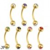 16G Matte Gold Toned Surgical Steel Eyebrow Curve Barbell with CZ