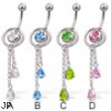 2-in-1 belly button jewelry with slide-off ring and two teardrops on dangles