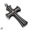 316 Stainless Steel PVD Black Gothic Coil Centered Gem Cross Pendant