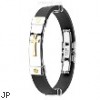 316L Stainless Steel & Rubber Bracelet/Gold Tone Cross