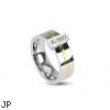 316L Stainless Steel 2 Tone Ring with Grooved gold Center with 3 clear CZs