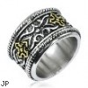 316L Stainless Steel Gold IP Cross Knight Armor Wide Ring