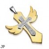 316L Stainless Steel Gold Tone Angelic Cross with Multi-Gem Cross In The Middle