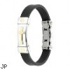 316L Stainless Steel Gold Tone Cross ID Plate Rubber Bracelet