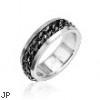 316L Stainless Steel Ring with Spinning Center Black Chain