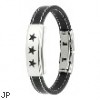 316L Stainless Steel Triple Stars ID Plate Stitch Accent Rubber Bracelet