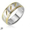 316L Surgical Stainless Steel Ring with Brushed Steel Center gold slashes
