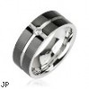316L Surgical Stainless Steel Ring with Layered Crossing Black IP with CZ Center