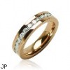 316L Surgical Stainless Steel Rings/ IP Rose Gold /Lined CZ Center