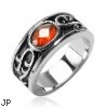 316L Surgical Stainless Steel Rings/IP Black /Ember Stone