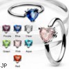 316L Surgical Steel Captive Bead Ring with Solitaire Heart CZ Stone