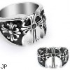 316L Surgical Steel Ring with Three Medieval Cross with a Black Gem