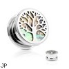 Abalone Inlaid Under Life Tree Screw Fit Flesh Tunnel Plugs