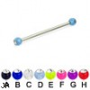 Acrylic ball with stone long barbell (industrial barbell), 12ga