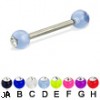 Acrylic ball with stone titanium straight barbell, 12ga