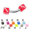 Acrylic dice curved barbell, 12 ga