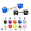 Acrylic dice straight barbell, 14 ga