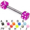 Acrylic dice titanium straight barbell, 12 ga