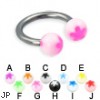 Acrylic flower ball titanium circular barbell, 12 ga