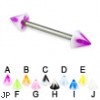Acrylic flower cone titanium straight barbell, 14 ga