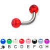 Acrylic jeweled ball titanium curved barbell, 12 ga