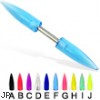 Acrylic spike titanium straight barbell, 14 ga