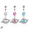 All Seeing Eye with Paved Gems Dangle Surgical Steel Navel Ring