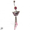 Antique style belly ring with dangling butterfly and dangles