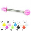 Beach ball and cone titanium straight barbell, 14 ga