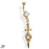 Belly Button Ring Gold Tone with Skull And Dagger, Clear Stone