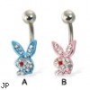 Belly button ring with blue jeweled playboy bunny