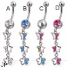 Belly button ring with dangling jeweled butterfly, star, and flower