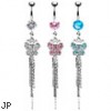 Belly button ring with dangling jeweled butterfly with chains