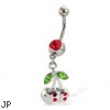 Belly button ring with dangling jeweled cherry