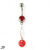 Belly button ring with dangling red ball with gems