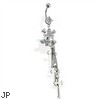 Belly button ring with dangling skull and crosses