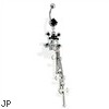 Belly button ring with dangling skull and crosses