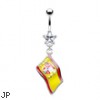 Belly button ring with dangling Spanish flag