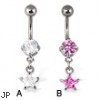 Belly button ring with dangling star shaped gem