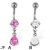 Belly button ring with dangling teardrop shaped gem