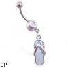 Belly button ring with dangling white jeweled flipflop