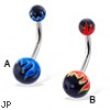 Belly button ring with flame balls