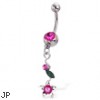 Belly Button Ring with Flower And Leaf Dangle