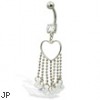 Belly button ring with heart and dangles