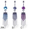 Belly button ring with jeweled dangles