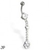 Belly button ring with jeweled flower on dangle